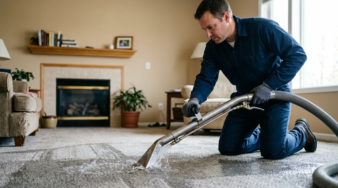 Water damage restoration technician working near Hays, KS